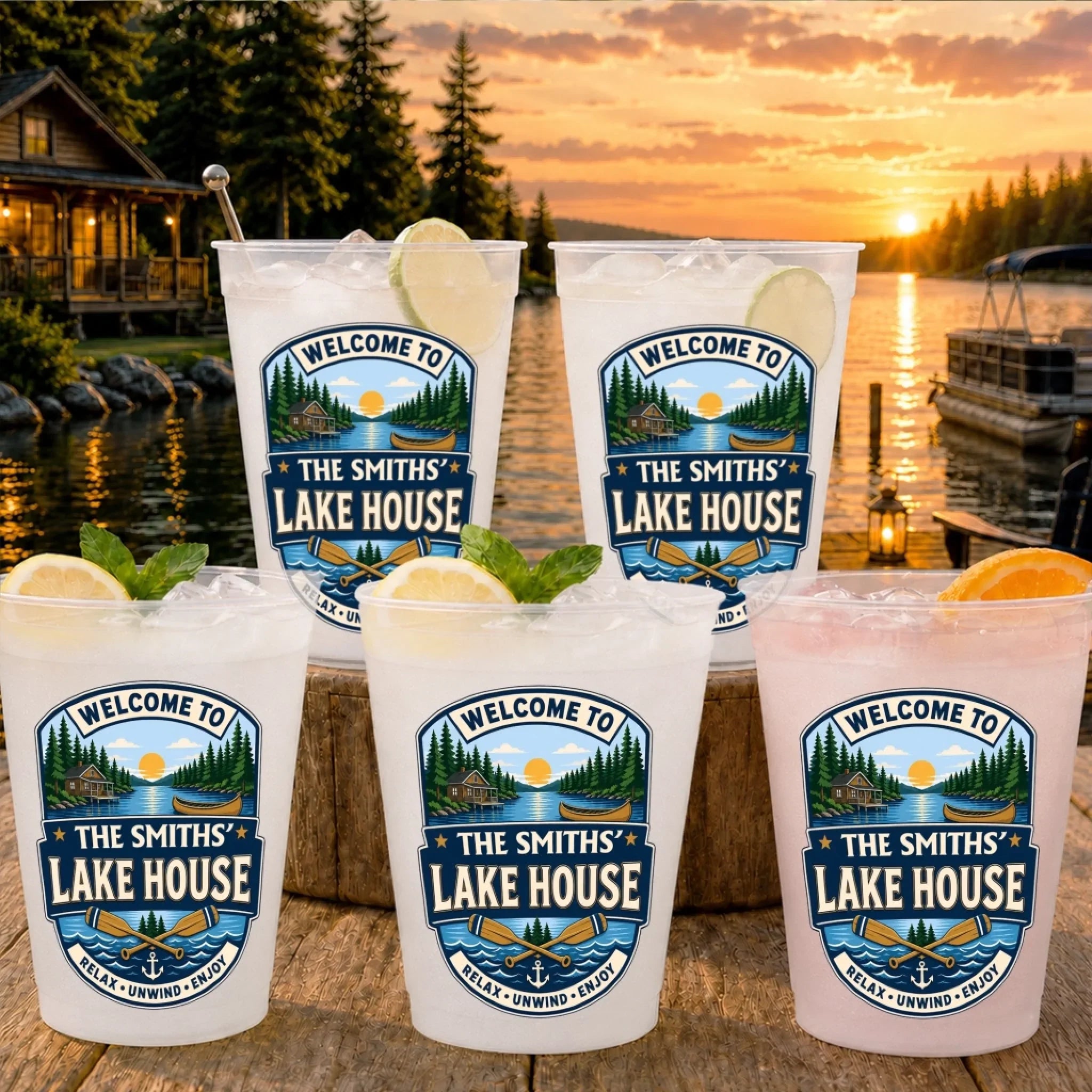 Custom Lake House Party Cups - Personalized Summer Vacation And Travel Gifts For Mom, Dad, Brother, Sister - Life Feels Better Here