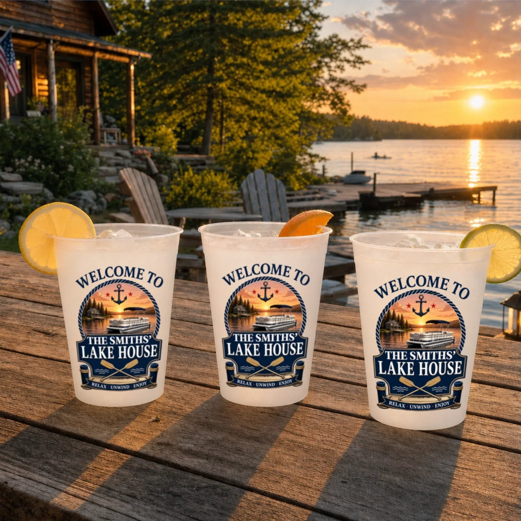 Custom Lake House Party Cups - Personalized Summer Vacation And Travel Gifts For Mom, Dad, Brother, Sister - Lake Days Last Forever