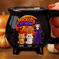 Custom 12oz Ceramic Cauldron Coffee Mug -  Personalized Halloween Witchy Gifts For Cat Lovers, Cat Mom And Dad - The Witching Hour With My Cats