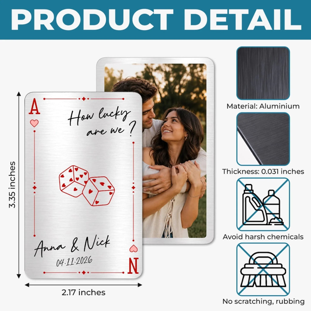 Custom Photo Metal Wallet Card - Personalized  Anniversary Wedding Gifts For Husband And Wife, Him And Her - How Lucky We Are Together