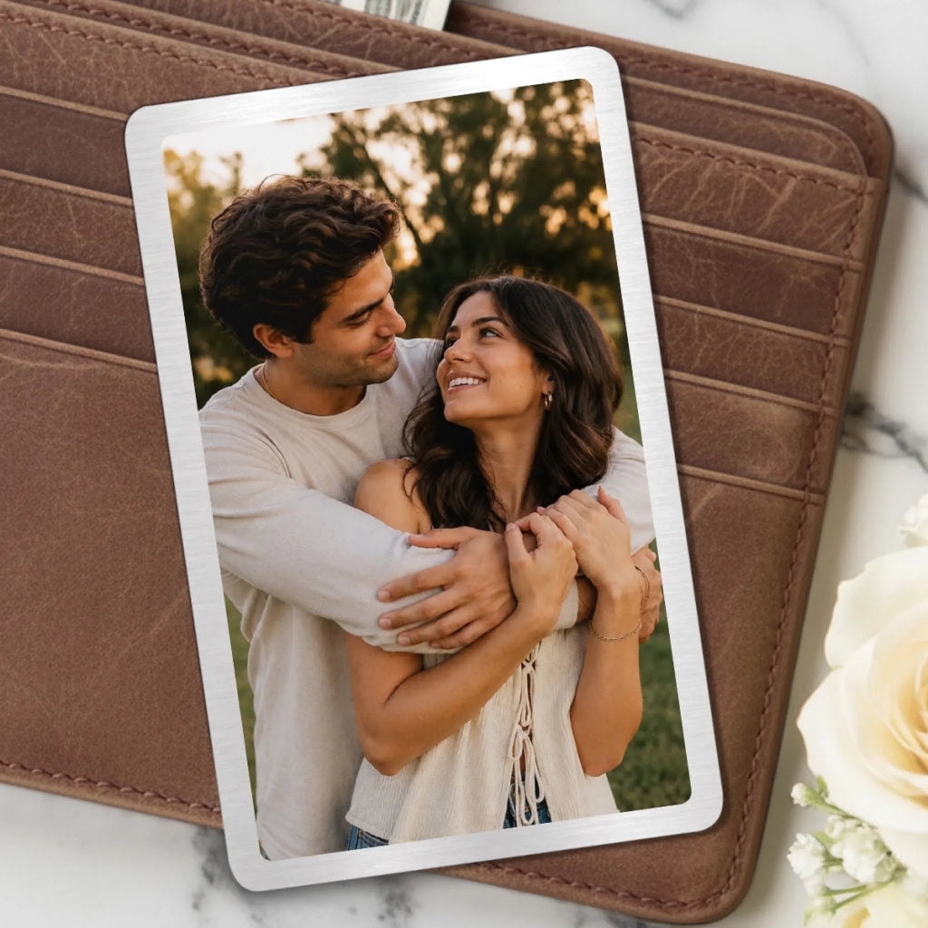 Custom Photo Metal Wallet Card - Personalized  Anniversary Wedding Gifts For Husband And Wife, Him And Her - How Lucky We Are Together