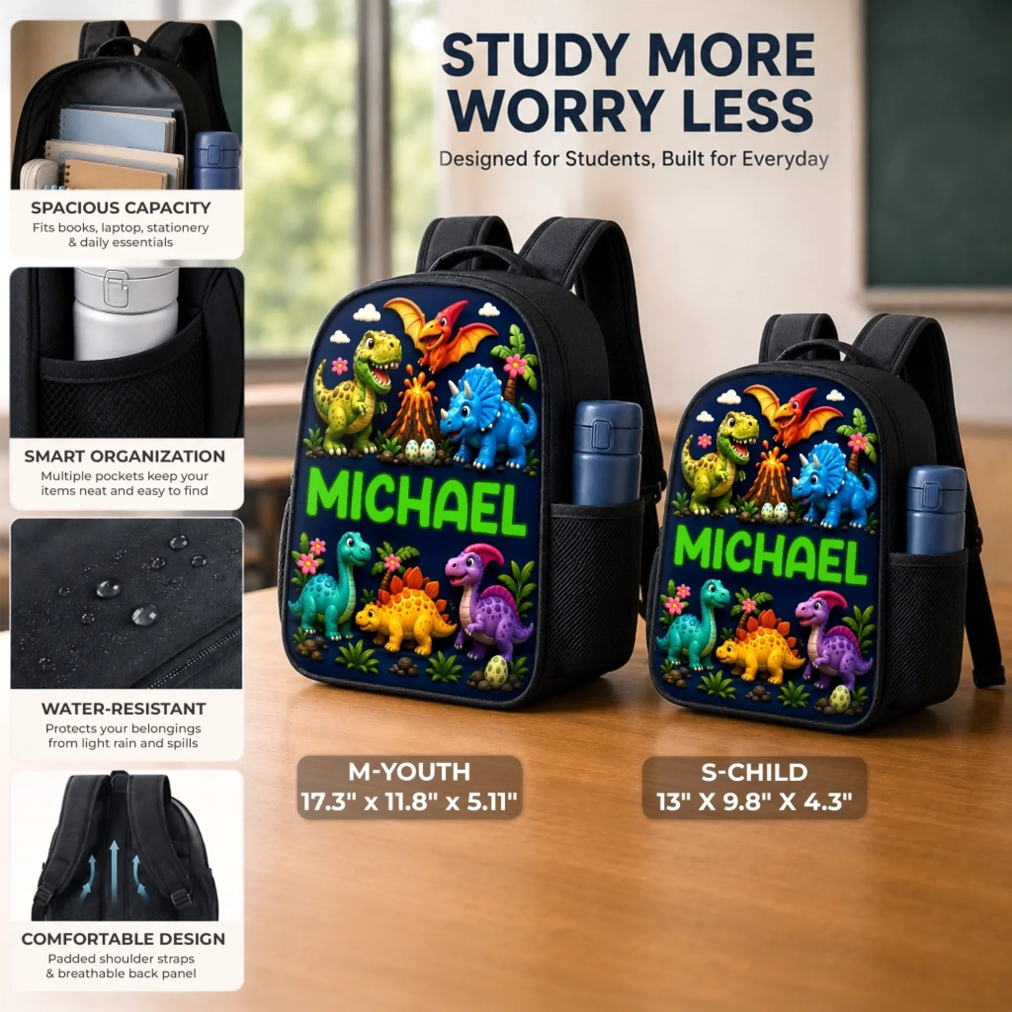 Custom Kids Front Printed Backpack - Personalized Back To School Gifts For Kids - On The Road To Adventure