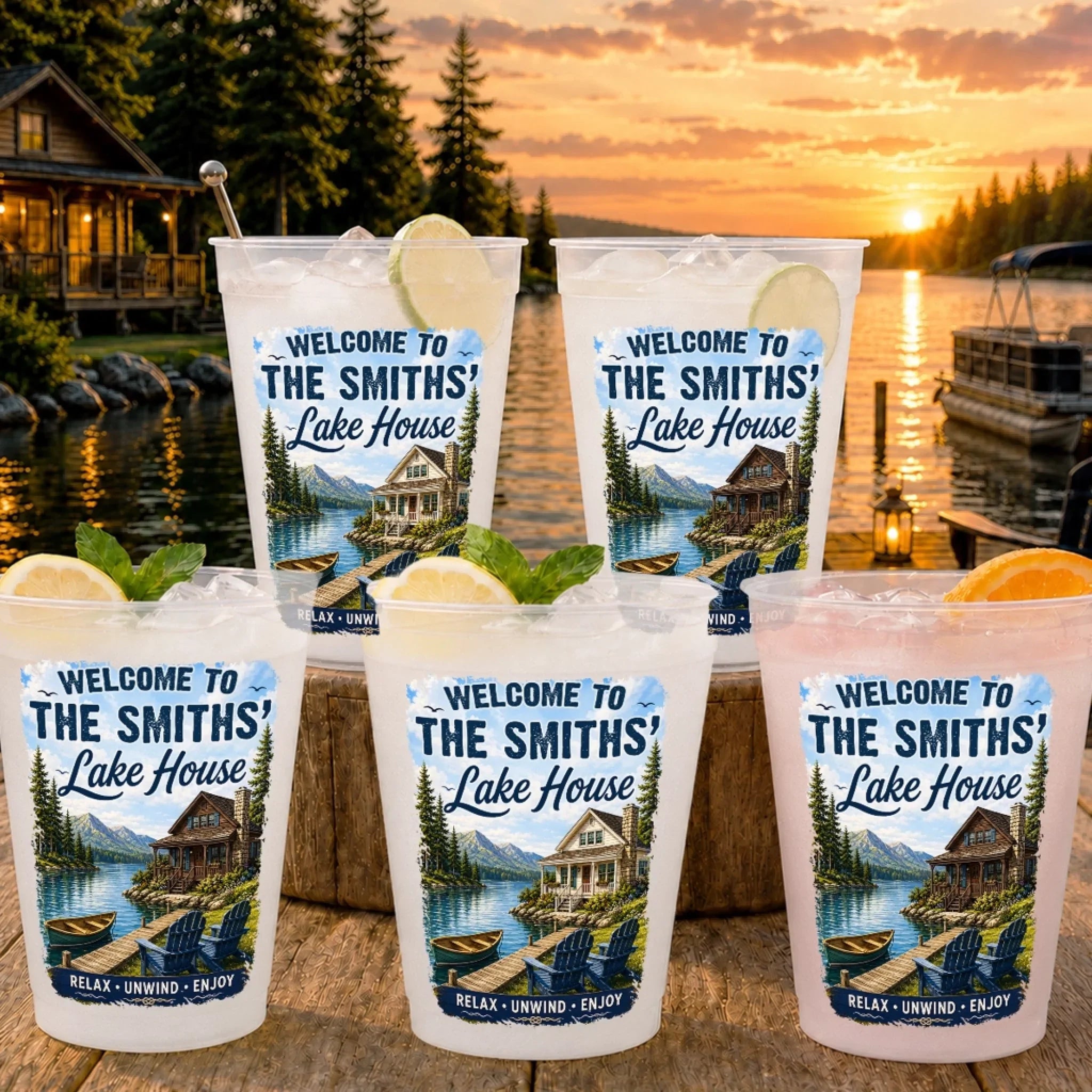 Custom Lake House Party Cups - Personalized Summer Vacation And Travel Gifts For Mom, Dad, Brother, Sister - Welcome To Our Lakeside Haven