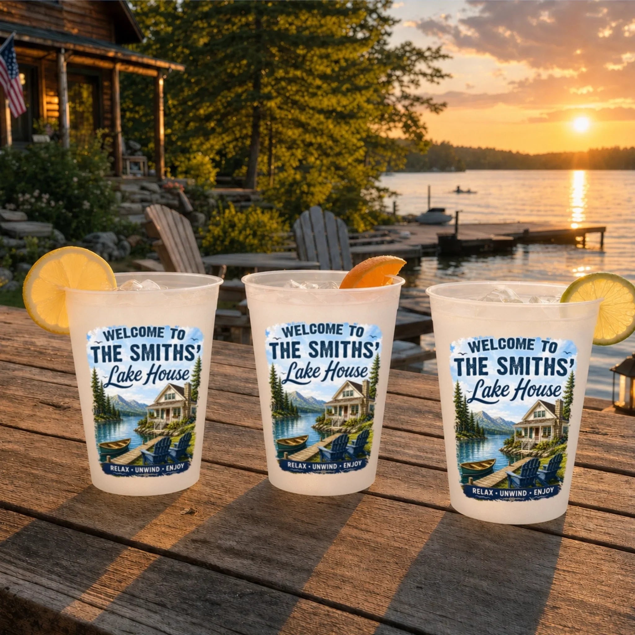 Custom Lake House Party Cups - Personalized Summer Vacation And Travel Gifts For Mom, Dad, Brother, Sister - Welcome To Our Lakeside Haven