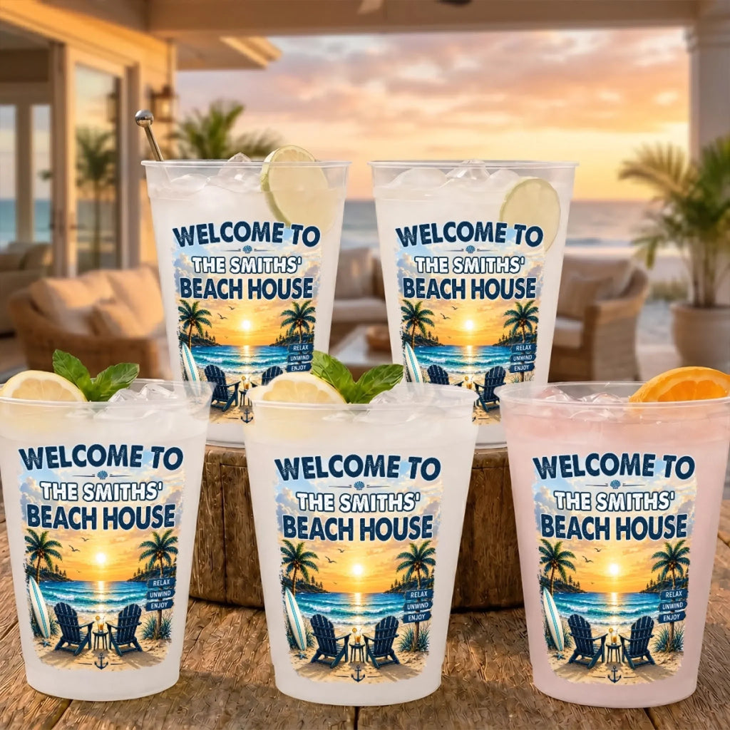 Custom Beach House Party Cups - Personalized Summer Vacation And Travel Gifts For Mom, Dad, Brother, Sister - Make Summer Memories