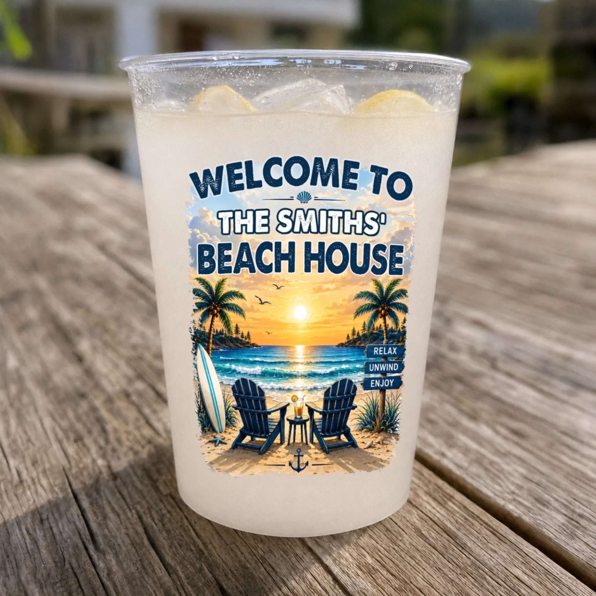 Custom Beach House Party Cups - Personalized Summer Vacation And Travel Gifts For Mom, Dad, Brother, Sister - Make Summer Memories