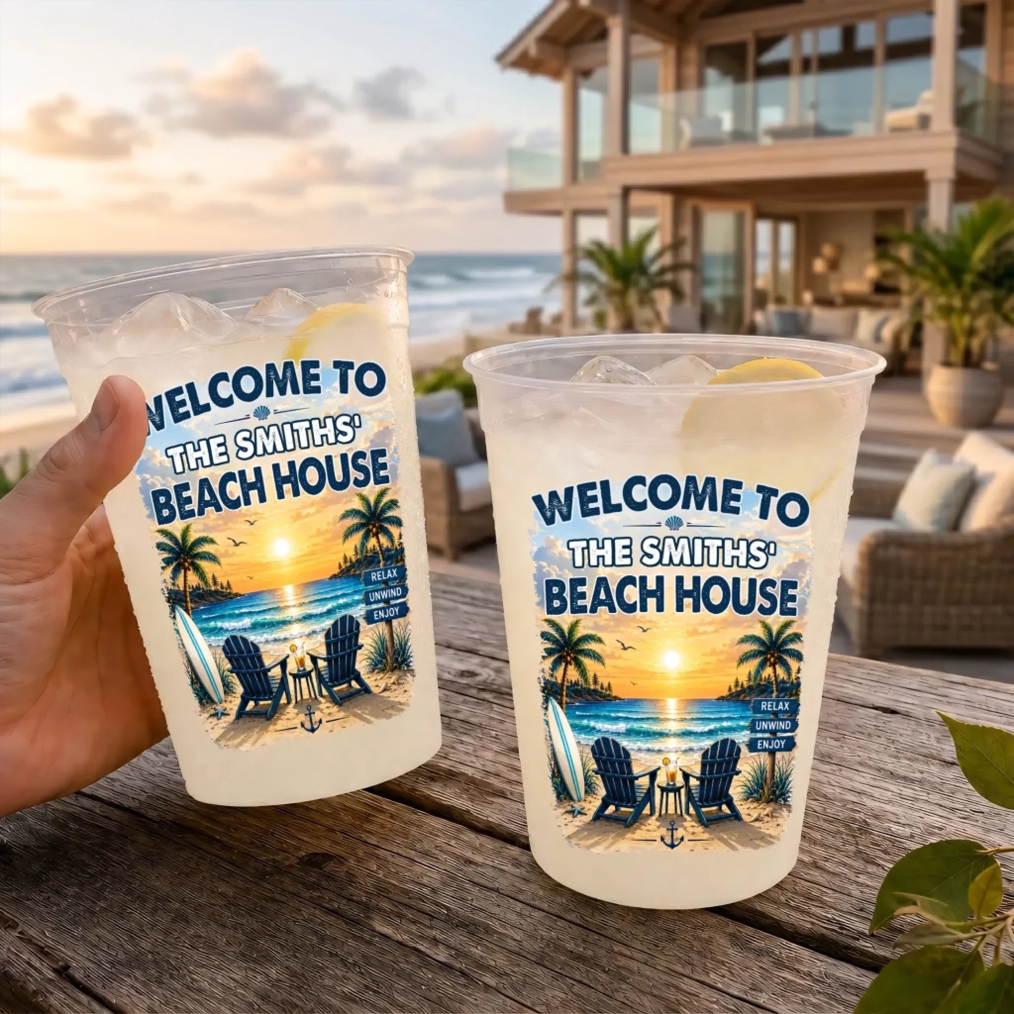 Custom Beach House Party Cups - Personalized Summer Vacation And Travel Gifts For Mom, Dad, Brother, Sister - Make Summer Memories