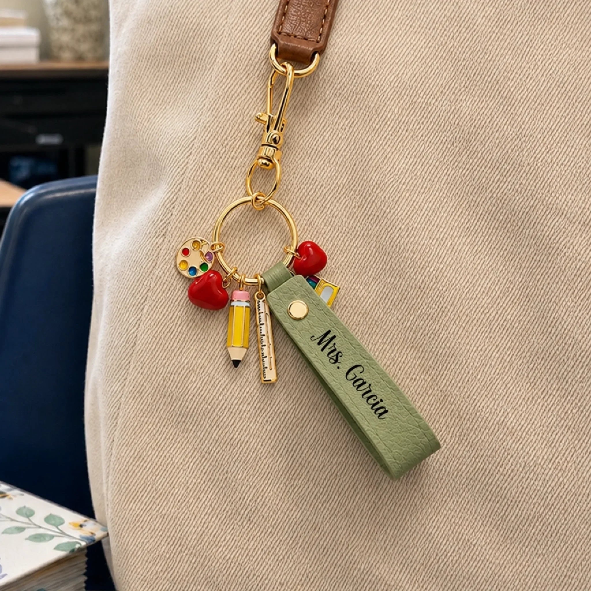 Custom Teacher Charm Keychain - Personalized Teacher Appreciation, Back To School Gifts For Teachers - Teaching Is A Work Of Heart
