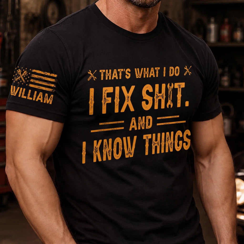 Custom Mechanic T-Shirt - Personalized Birthday Gifts For Husband, Son, Grandson, Brother, Grandpa, Dad, Yourself - Built To Repair