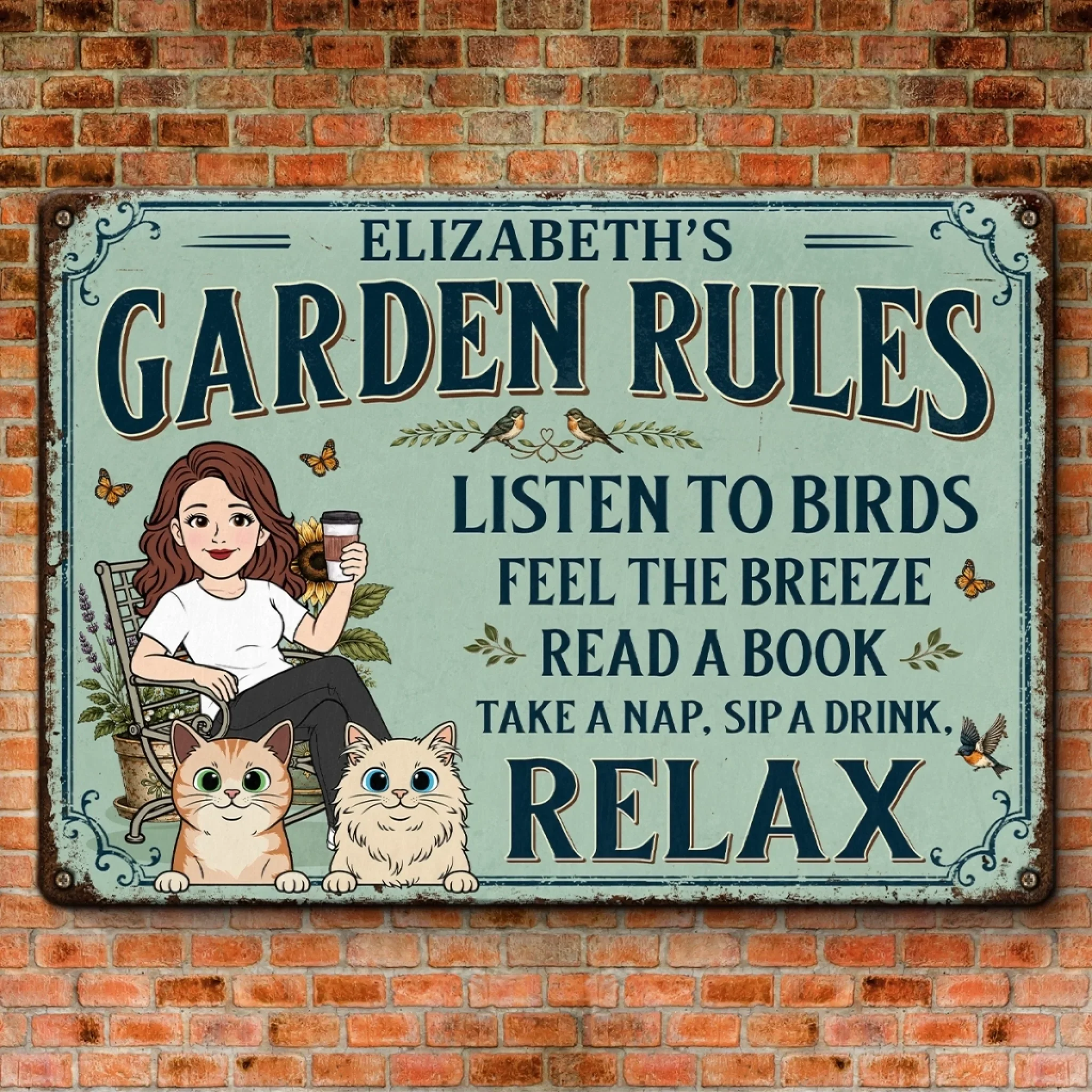 Custom Home Decor Metal Sign - Personalized  Birthday Garden Gifts For Gardeners, Dog Cat Lovers, Dog Dad And Mom, Cat Owners - Fresh Air And Puppy Love