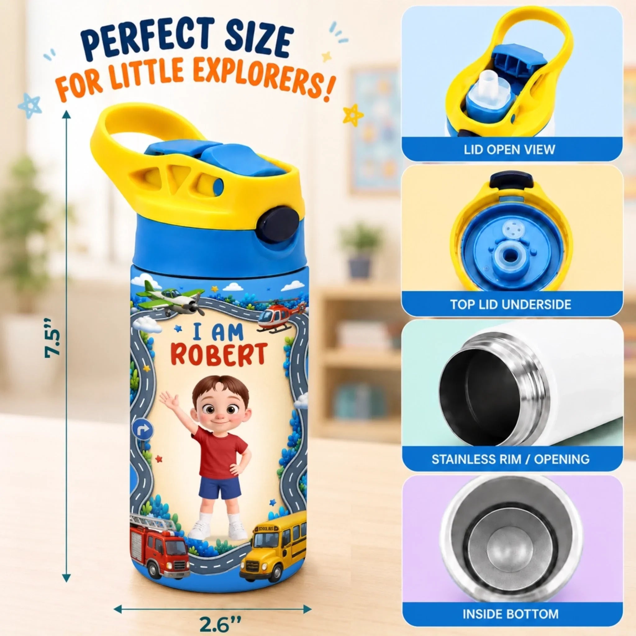 Custom Kids Insulated Water Bottle - Personalized Back To School Gifts For Kids - Growing Strong Every Day