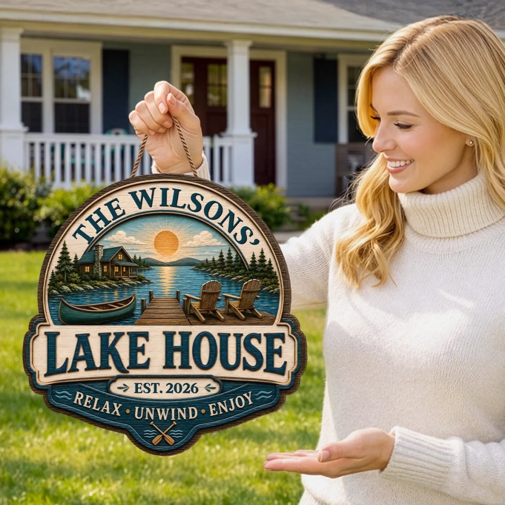 Custom Lake House Wood Sign - Personalized Summer Vacation And Travel Gifts For Mom, Dad, Brother, Sister - Home Is Where The Lake Is
