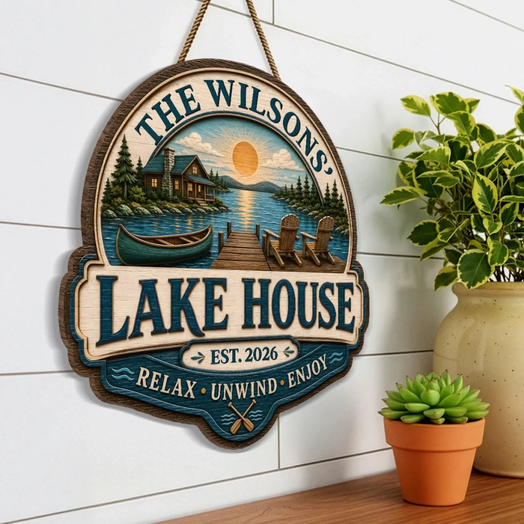 Custom Lake House Wood Sign - Personalized Summer Vacation And Travel Gifts For Mom, Dad, Brother, Sister - Home Is Where The Lake Is