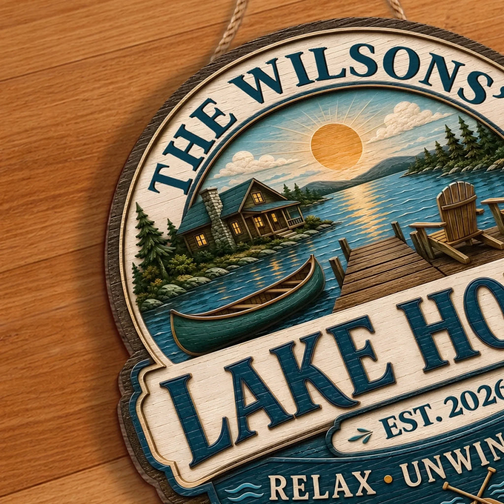 Custom Lake House Wood Sign - Personalized Summer Vacation And Travel Gifts For Mom, Dad, Brother, Sister - Home Is Where The Lake Is
