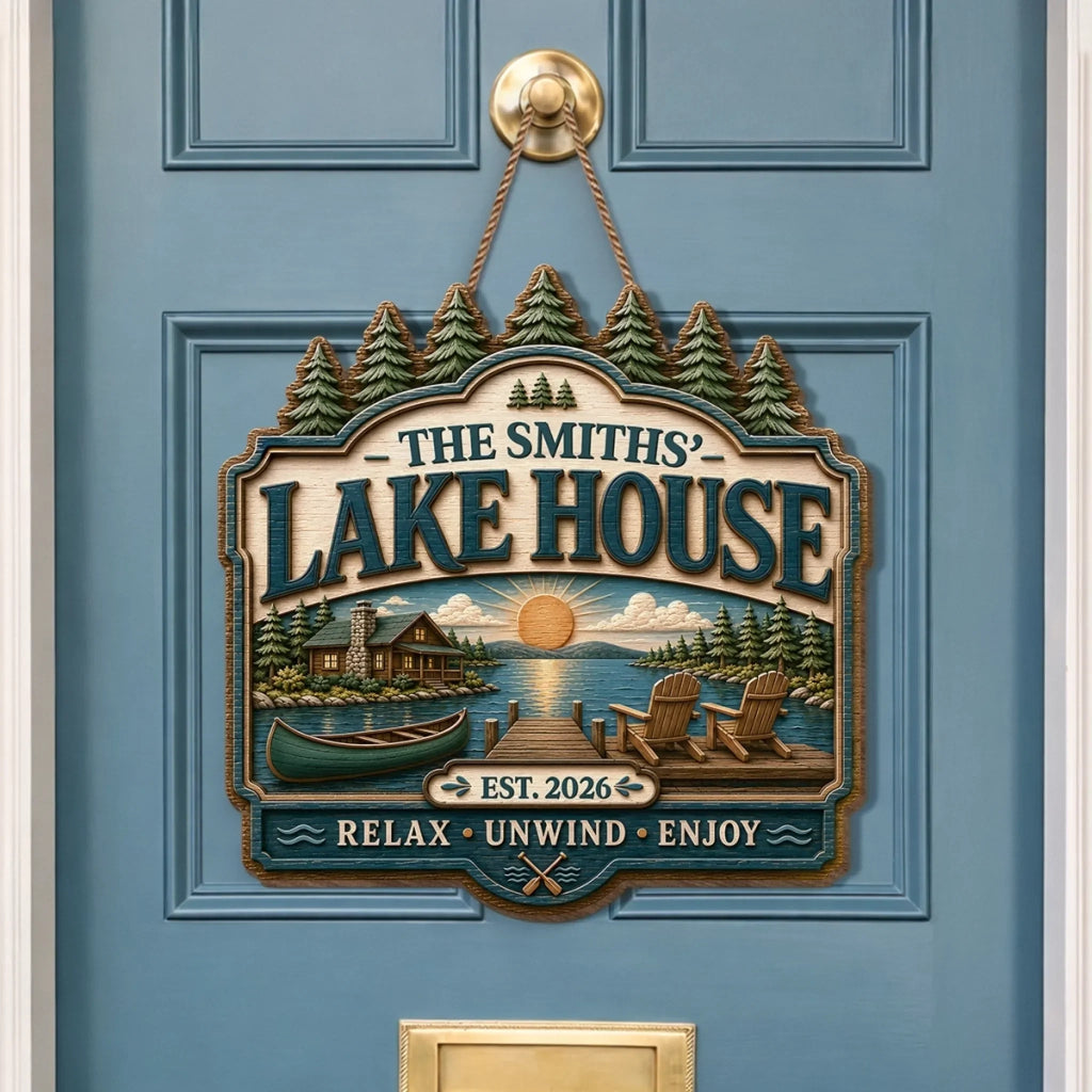Custom Lake House Wood Sign - Personalized Summer Vacation And Travel Gifts For Mom, Dad, Brother, Sister - Making Memories At The Lake