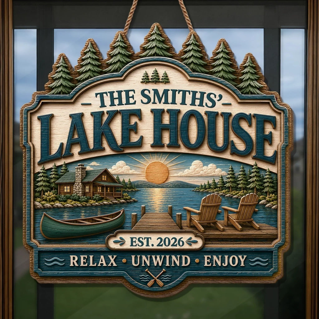 Custom Lake House Wood Sign - Personalized Summer Vacation And Travel Gifts For Mom, Dad, Brother, Sister - Making Memories At The Lake