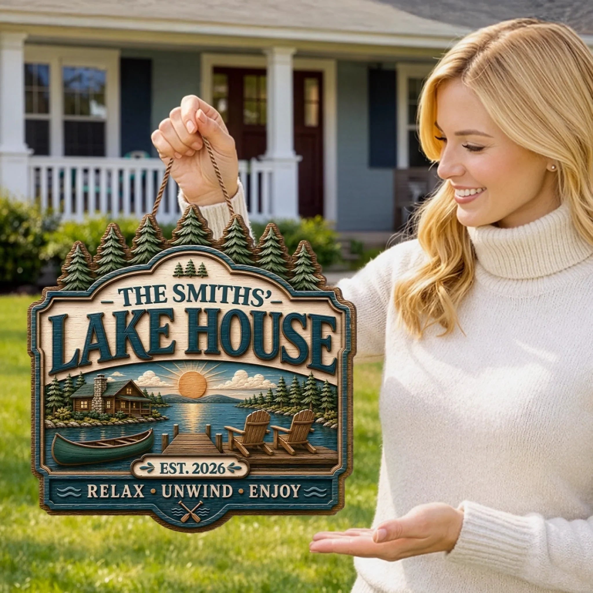 Custom Lake House Wood Sign - Personalized Summer Vacation And Travel Gifts For Mom, Dad, Brother, Sister - Making Memories At The Lake