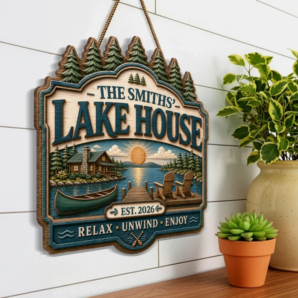 Custom Lake House Wood Sign - Personalized Summer Vacation And Travel Gifts For Mom, Dad, Brother, Sister - Making Memories At The Lake