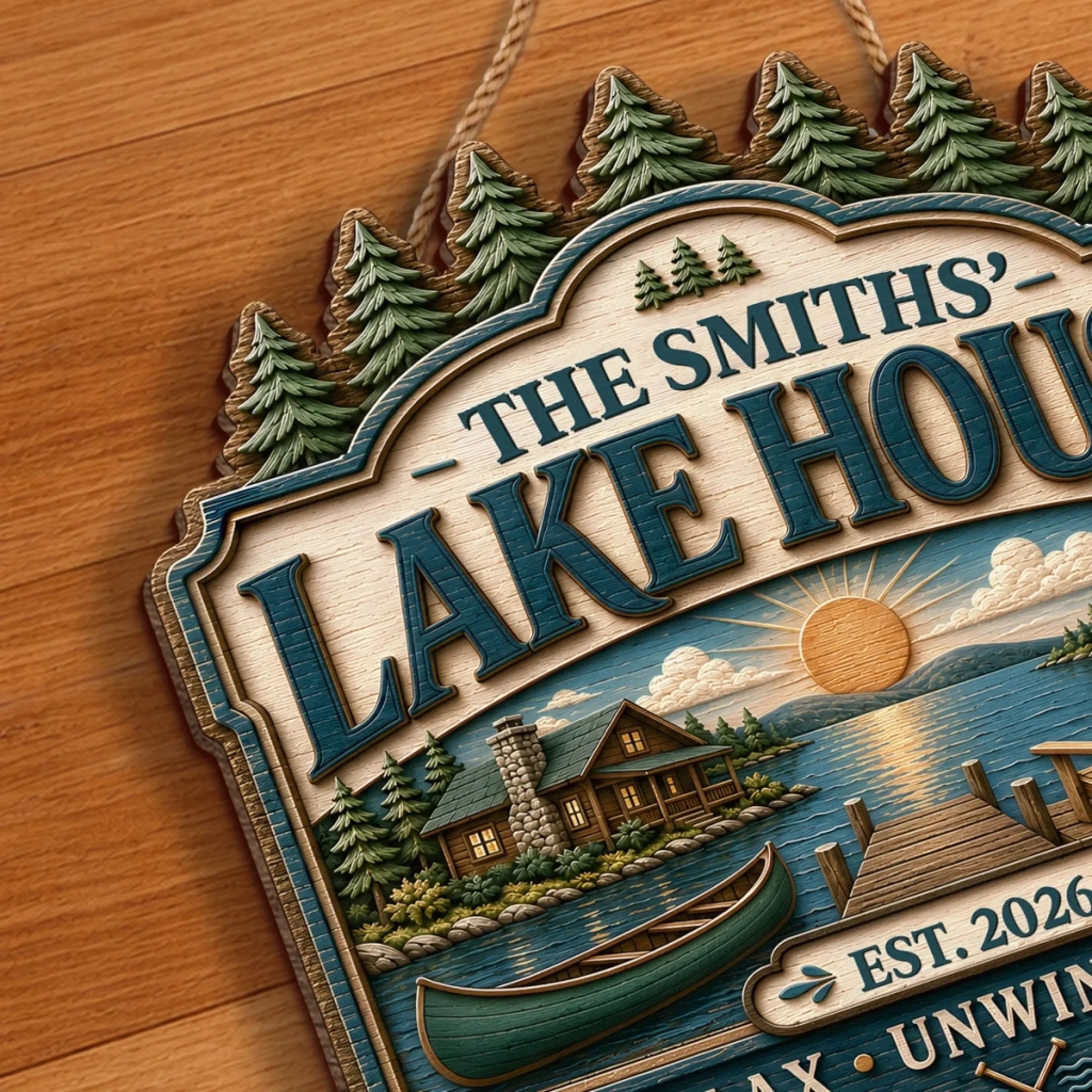 Custom Lake House Wood Sign - Personalized Summer Vacation And Travel Gifts For Mom, Dad, Brother, Sister - Making Memories At The Lake