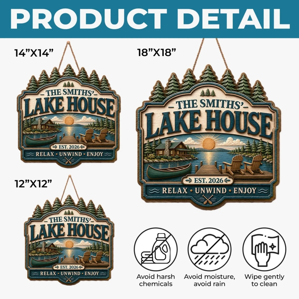 Custom Lake House Wood Sign - Personalized Summer Vacation And Travel Gifts For Mom, Dad, Brother, Sister - Making Memories At The Lake