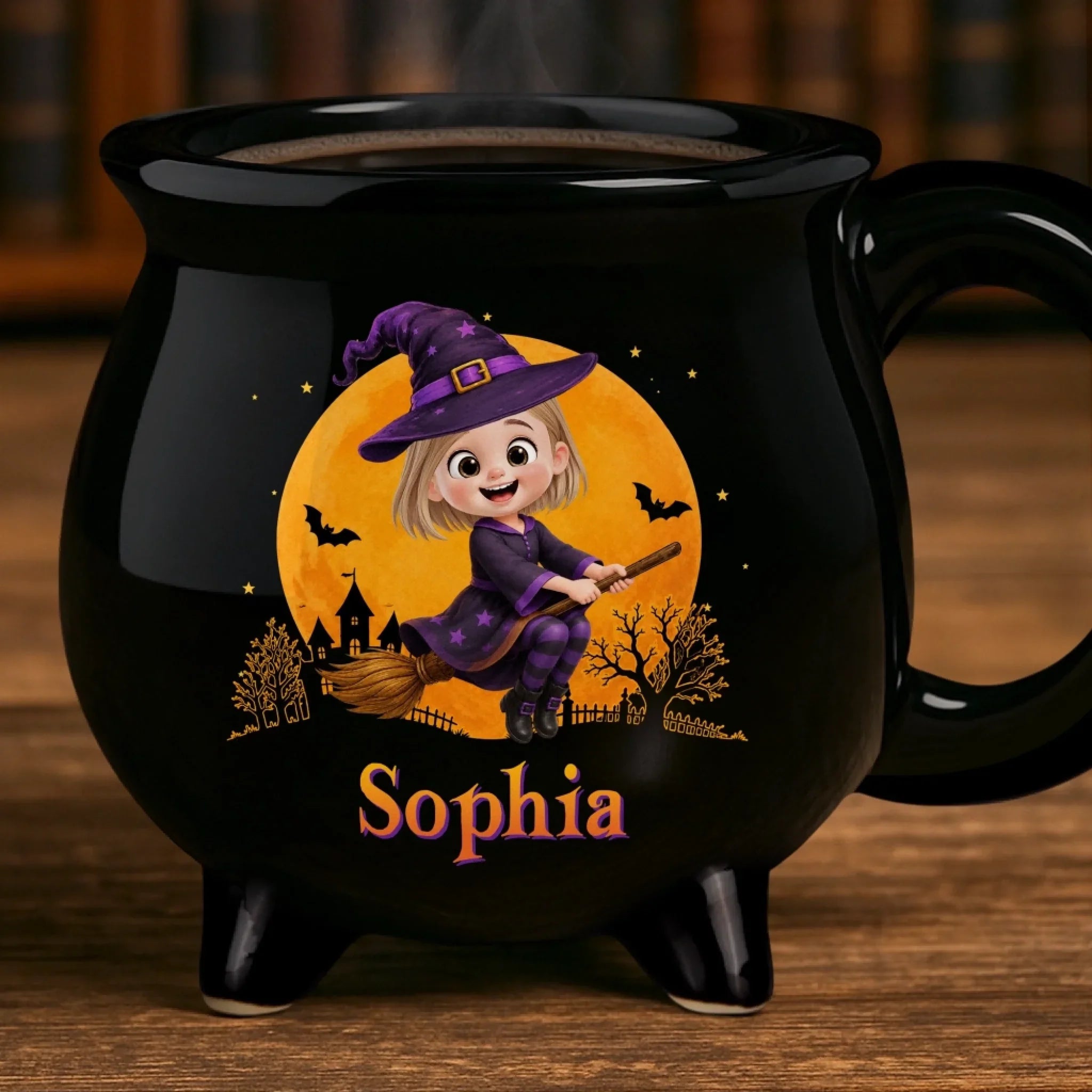 Custom 12oz Ceramic Cauldron Coffee Mug - Personalized Halloween Witchy Gifts For Daughter, Granddaughter - Little Witch Magic