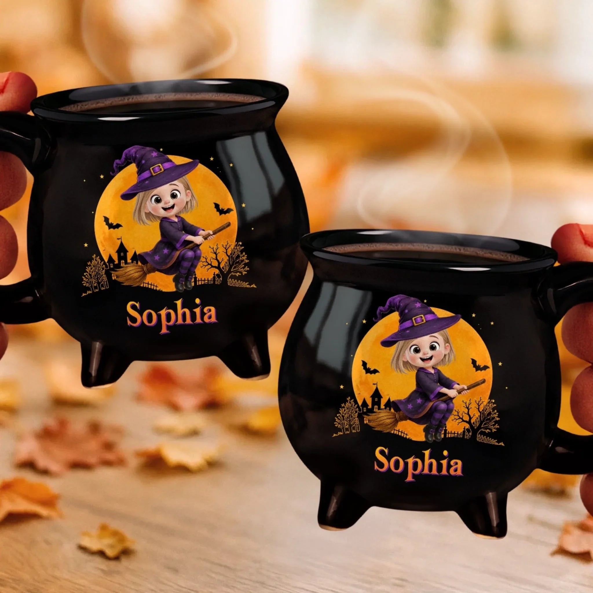 Custom 12oz Ceramic Cauldron Coffee Mug - Personalized Halloween Witchy Gifts For Daughter, Granddaughter - Little Witch Magic
