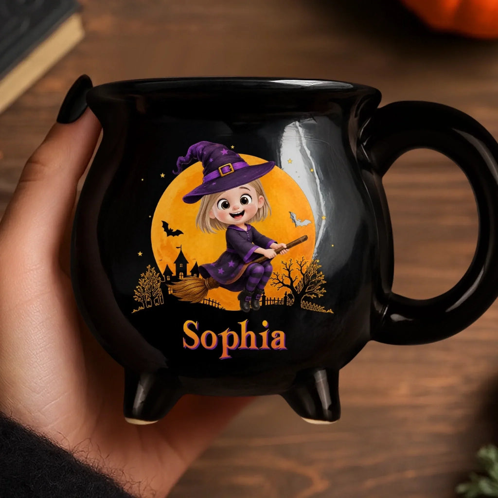 Custom 12oz Ceramic Cauldron Coffee Mug - Personalized Halloween Witchy Gifts For Daughter, Granddaughter - Little Witch Magic