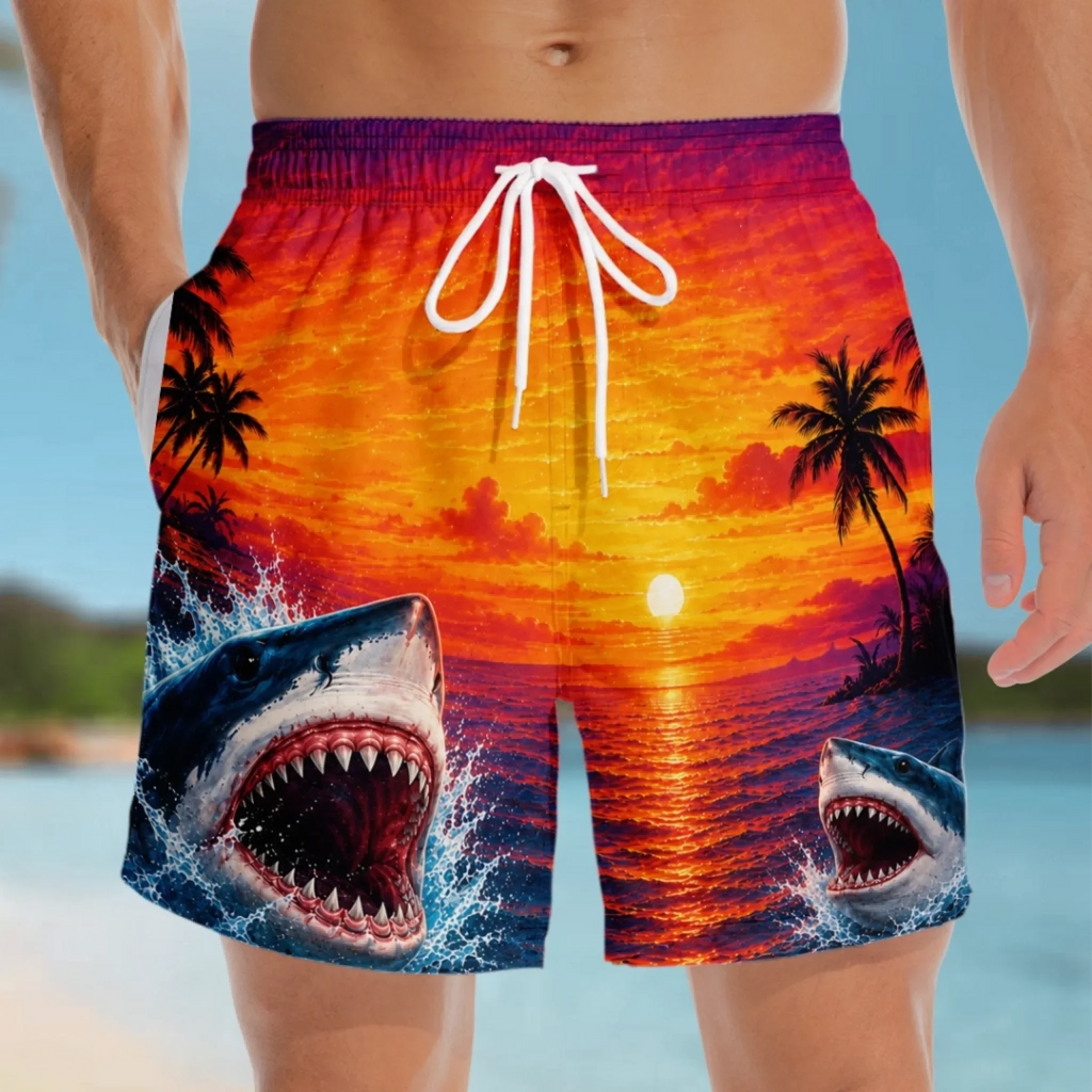 Custom Funny Men Swim Trunks - Personalized Birthday Gifts For Husband, Son, Grandson, Brother, Grandpa, Dad, Yourself - Watch Out For Sharks