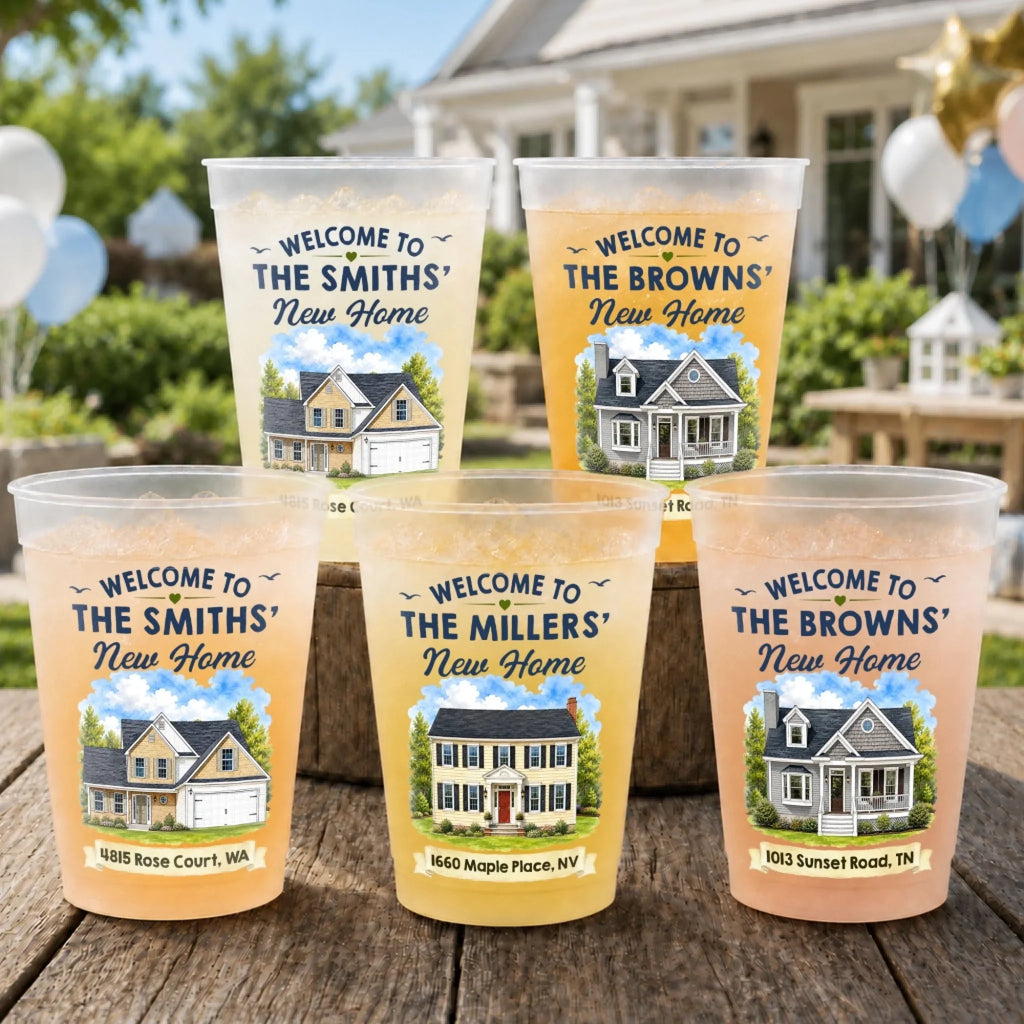 Custom Photo New Home Party Cups - Personalized Summer Vacation And Travel Gifts For Mom, Dad, Brother, Sister - Cheers To New Memories