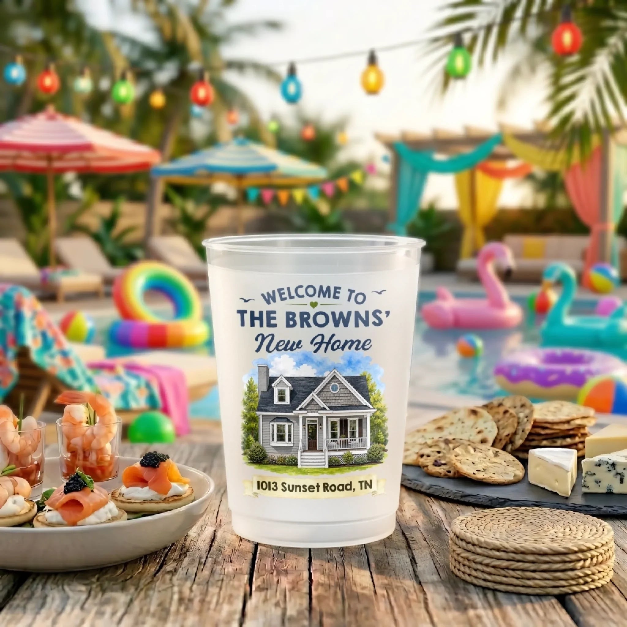 Custom Photo New Home Party Cups - Personalized Summer Vacation And Travel Gifts For Mom, Dad, Brother, Sister - Cheers To New Memories