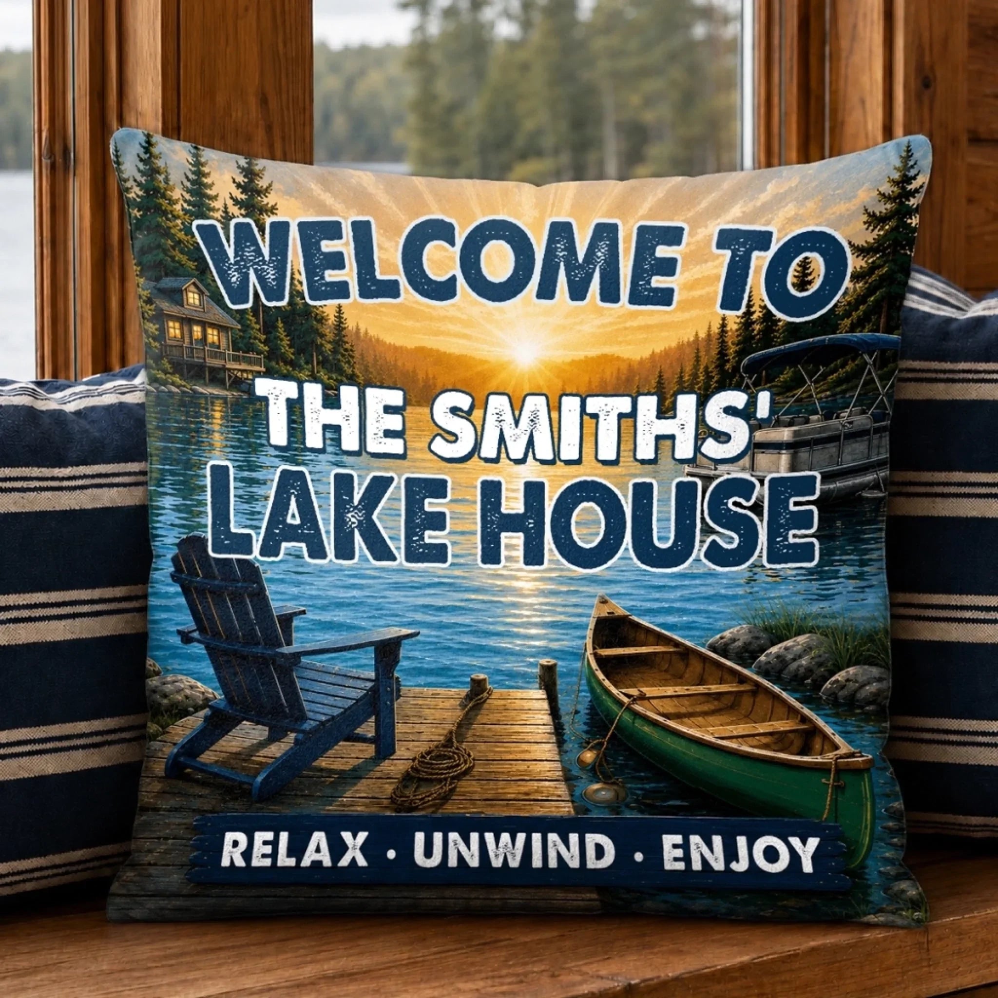 Custom Lake House Pillow - Personalized Summer Vacation And Travel Gifts For Mom, Dad, Brother, Sister - Good Times Around The Lake