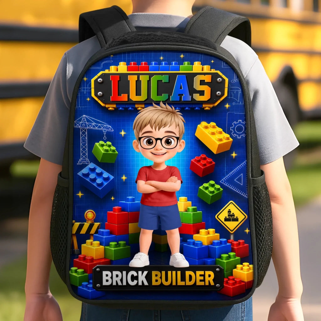 Custom Kids Front Printed Backpack - Personalized Back To School Gifts For Kids - Brick Builder