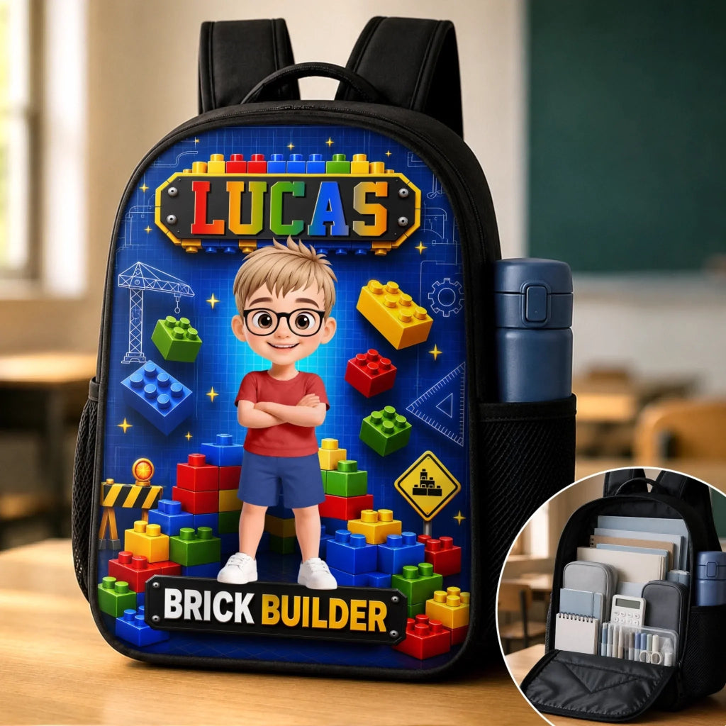 Custom Kids Front Printed Backpack - Personalized Back To School Gifts For Kids - Brick Builder