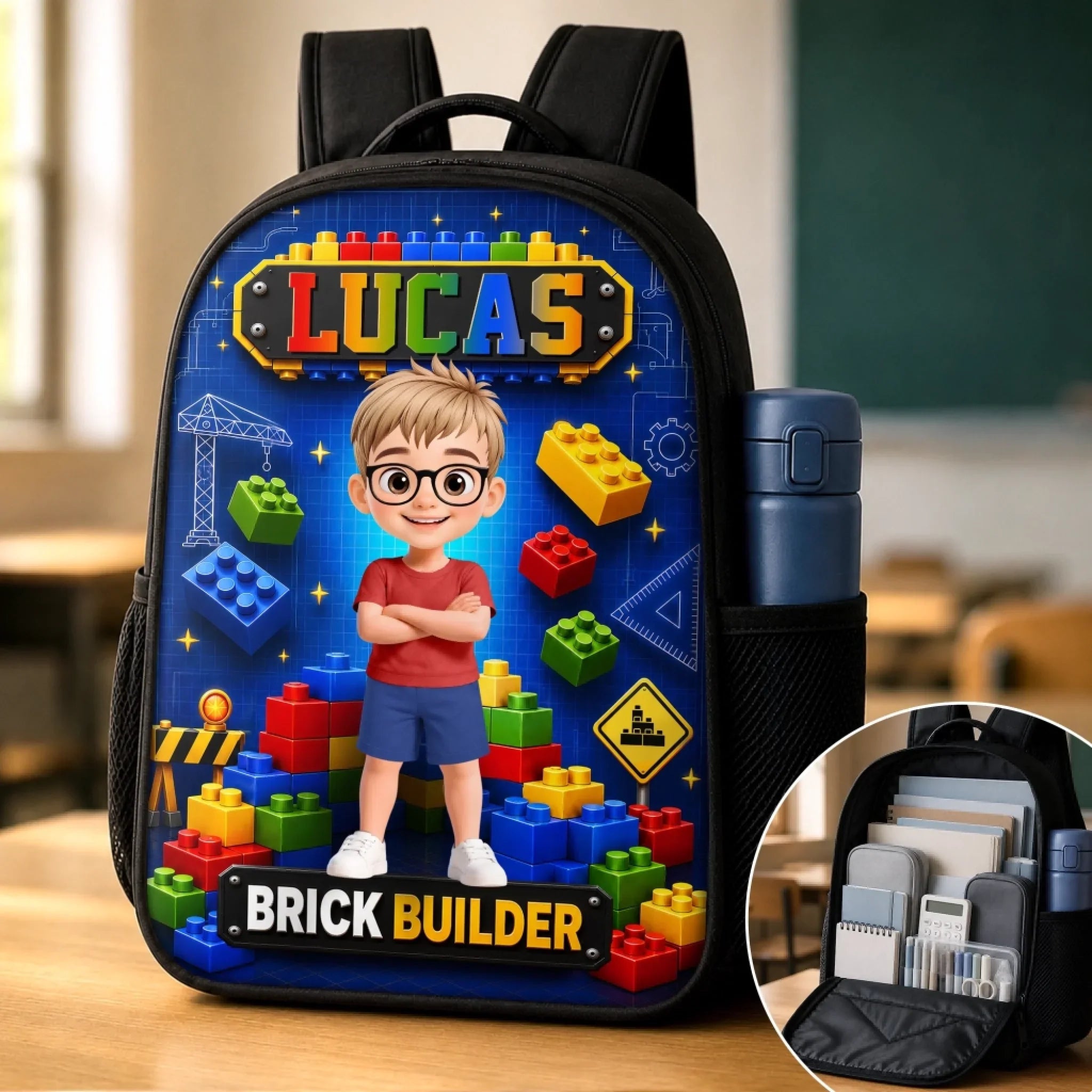 Custom Kids Front Printed Backpack - Personalized Back To School Gifts For Kids - Brick Builder