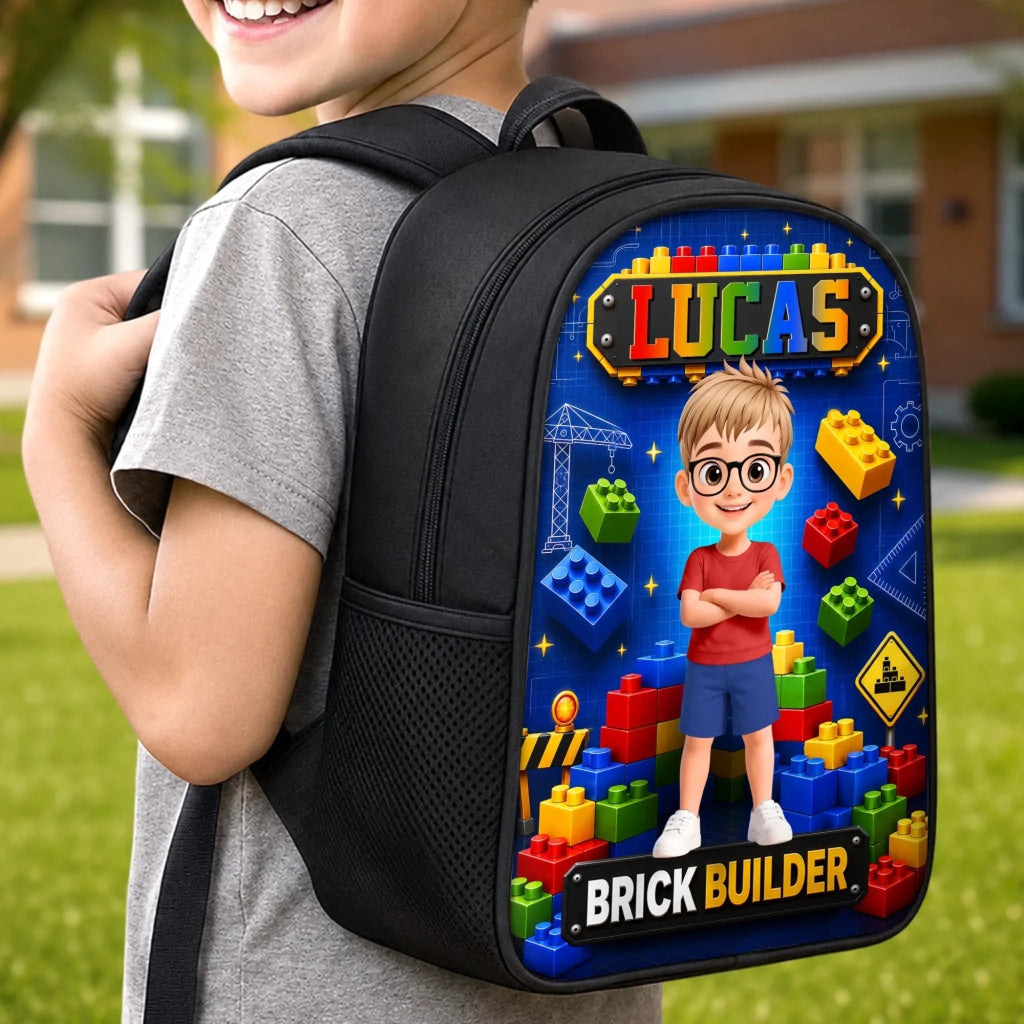 Custom Kids Front Printed Backpack - Personalized Back To School Gifts For Kids - Brick Builder