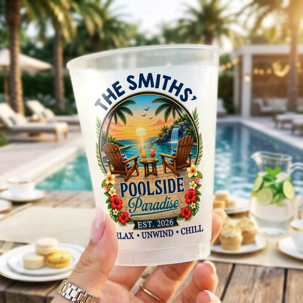 Custom Poolside Party Cups - Personalized Summer Vacation And Travel Gifts For Mom, Dad, Brother, Sister - Good Times Splashing