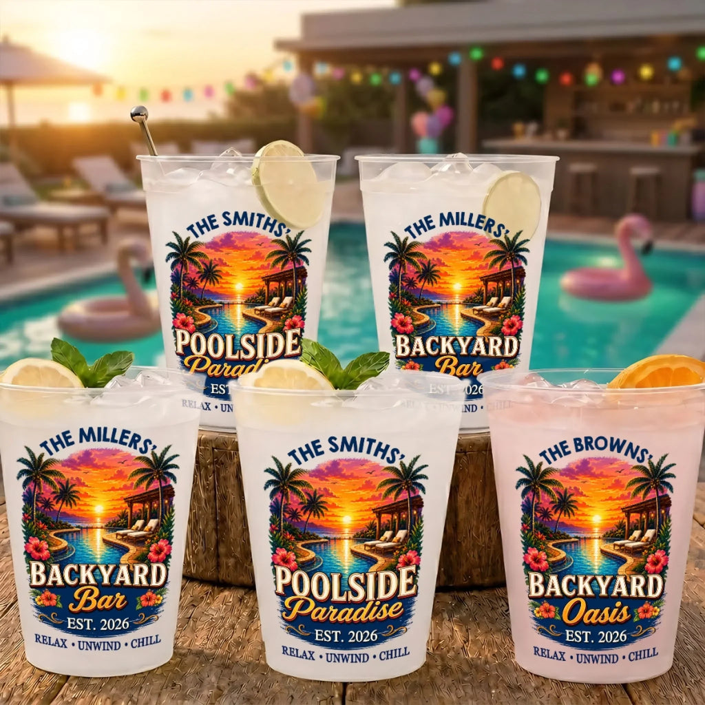 Custom Poolside Party Cups - Personalized Summer Vacation And Travel Gifts For Mom, Dad, Brother, Sister - Pool Days Forever