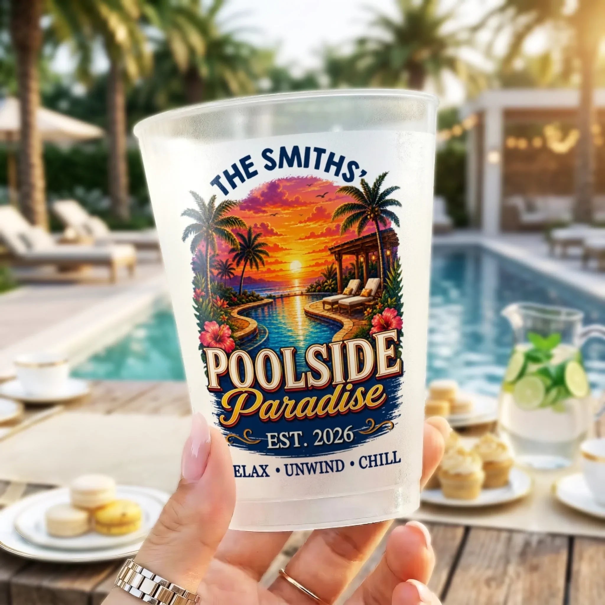 Custom Poolside Party Cups - Personalized Summer Vacation And Travel Gifts For Mom, Dad, Brother, Sister - Pool Days Forever