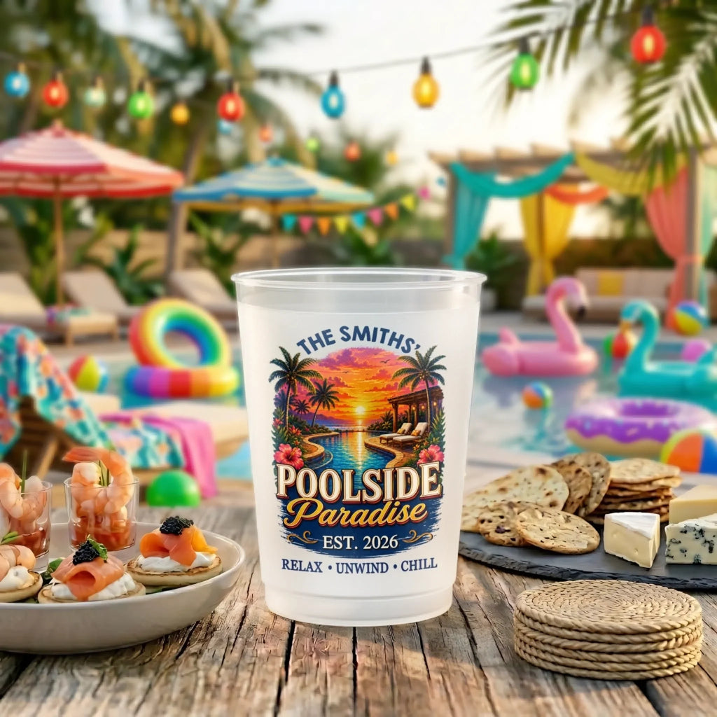 Custom Poolside Party Cups - Personalized Summer Vacation And Travel Gifts For Mom, Dad, Brother, Sister - Pool Days Forever