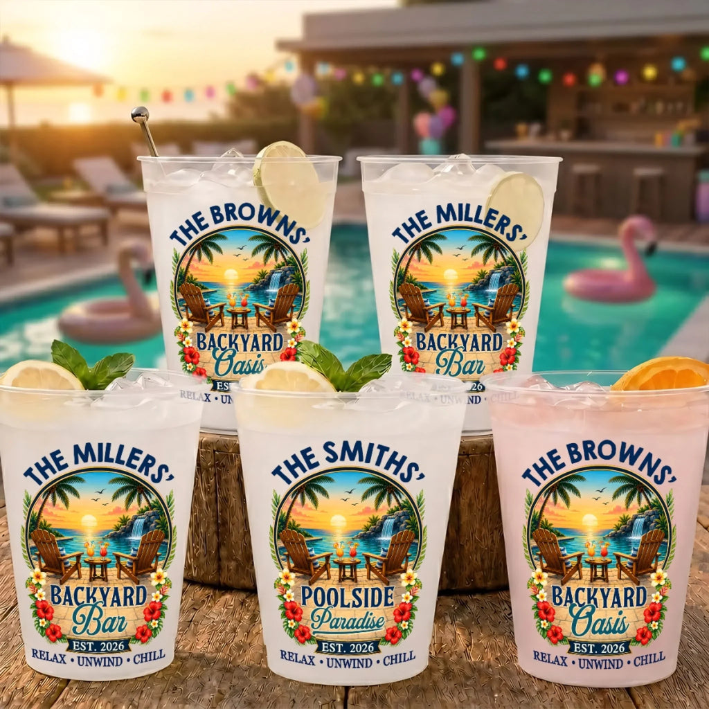 Custom Poolside Party Cups - Personalized Summer Vacation And Travel Gifts For Mom, Dad, Brother, Sister - Good Times Splashing
