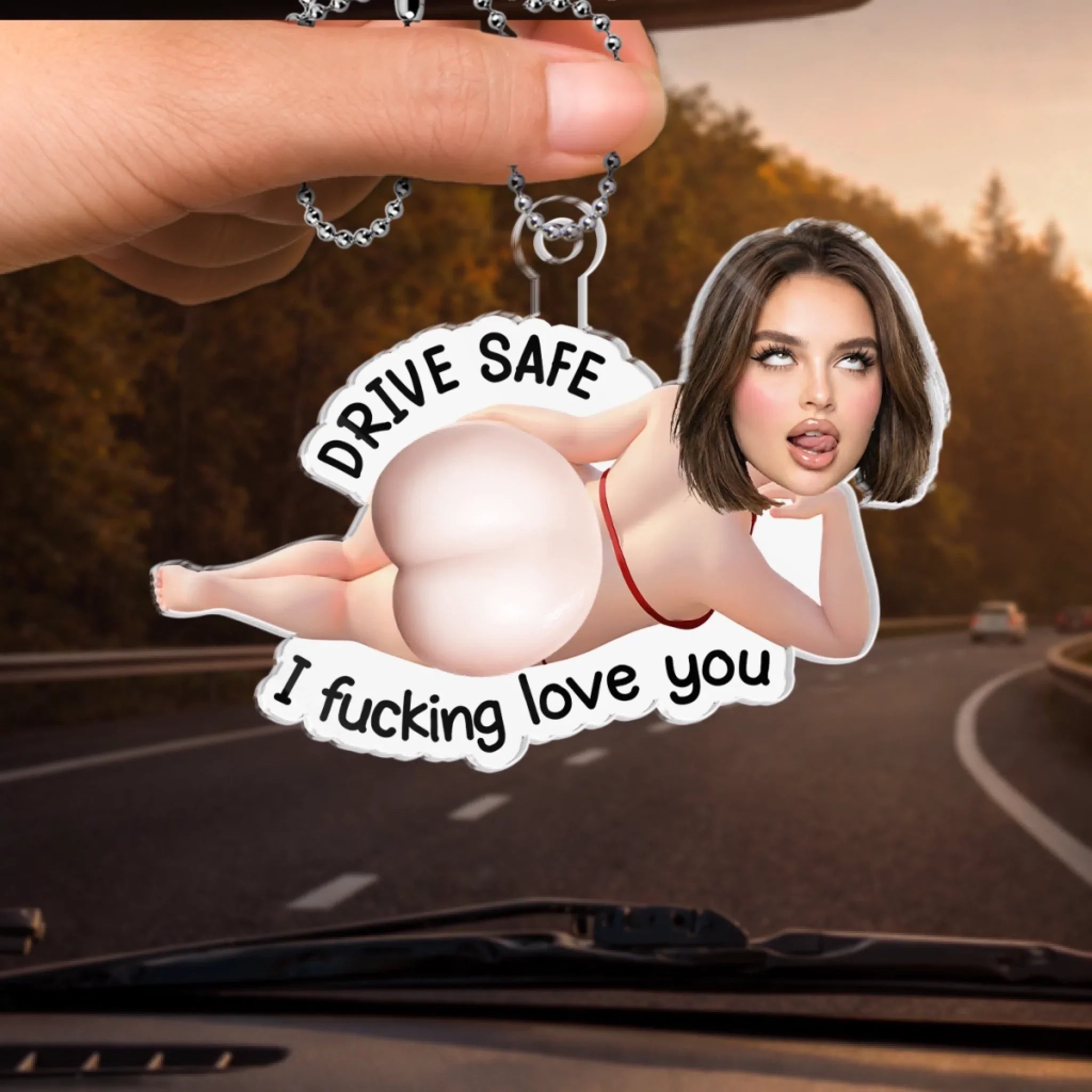 Custom Photo Squishy Acrylic Car Ornament - Personalized Anniversary Wedding Gifts For Husband And Wife, Him And Her - Eyes Off, Maybe