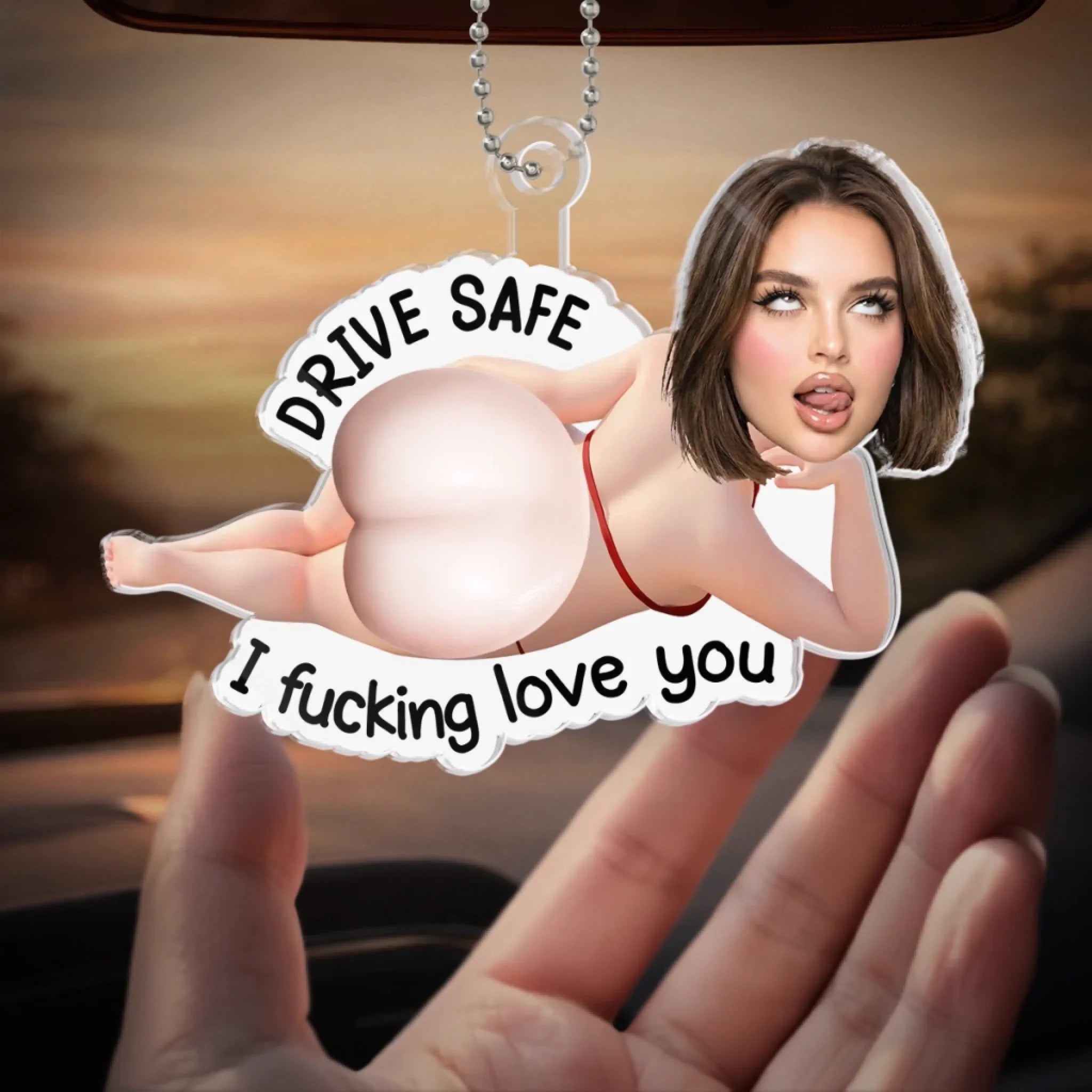 Custom Photo Squishy Acrylic Car Ornament - Personalized Anniversary Wedding Gifts For Husband And Wife, Him And Her - Eyes Off, Maybe