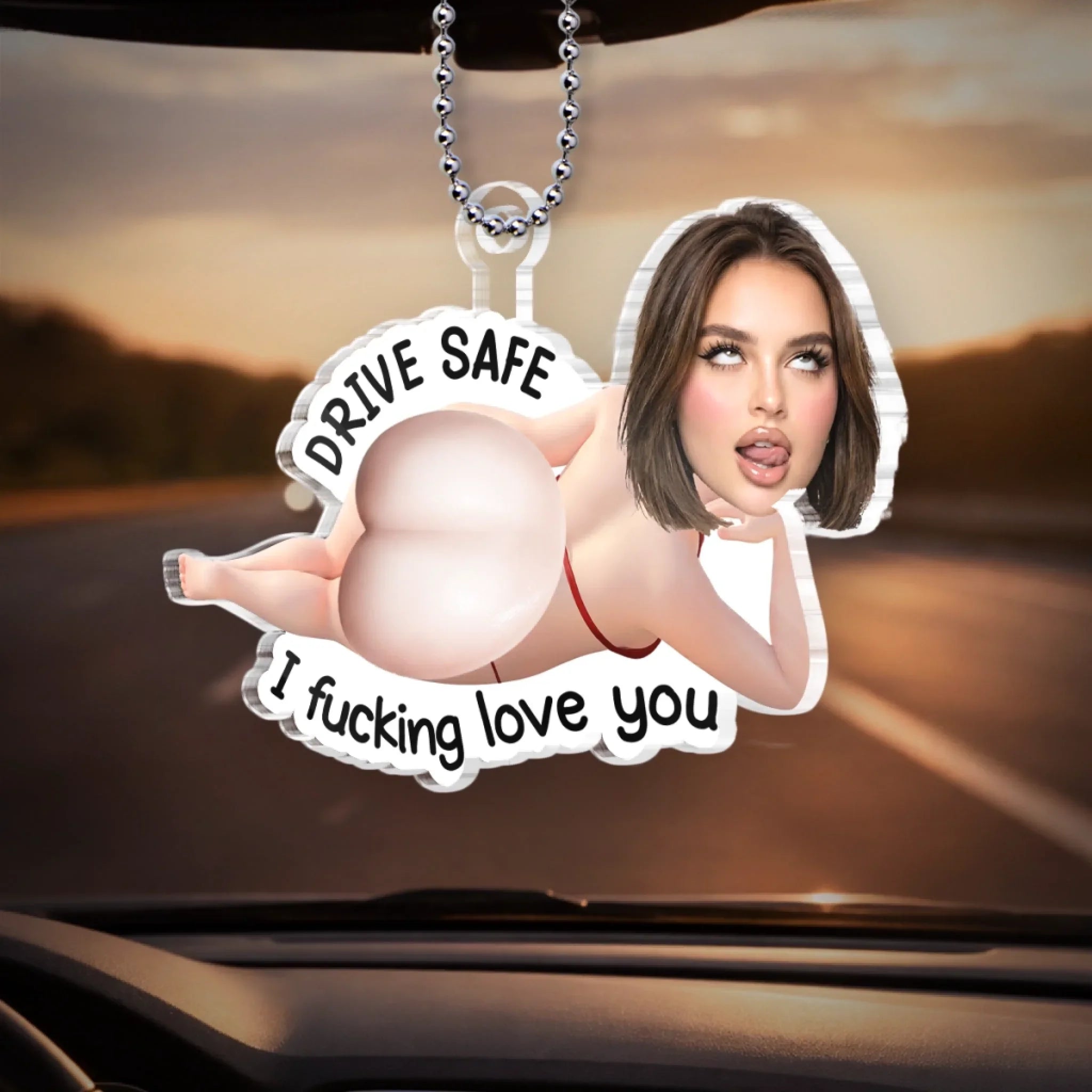 Custom Photo Squishy Acrylic Car Ornament - Personalized Anniversary Wedding Gifts For Husband And Wife, Him And Her - Eyes Off, Maybe