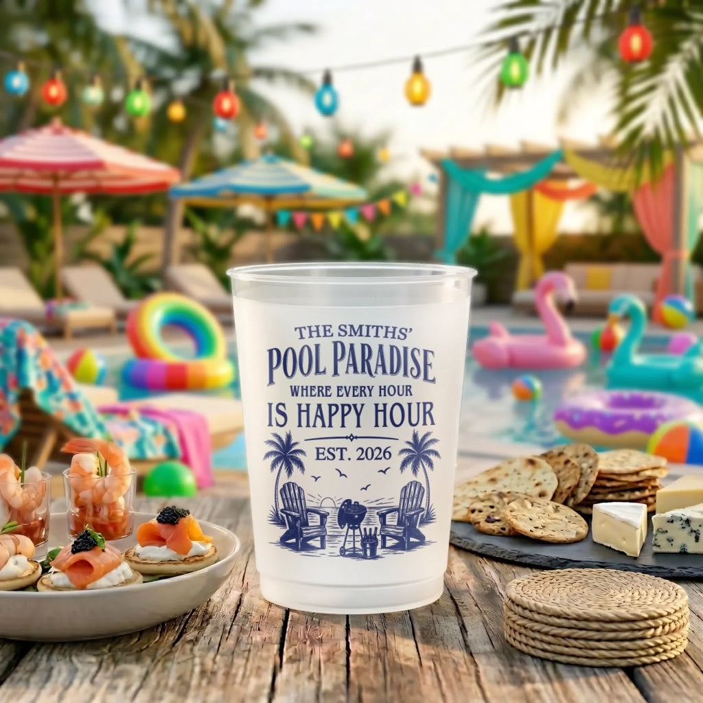 Custom Poolside Party Cups - Personalized Summer Vacation And Travel Gifts For Mom, Dad, Brother, Sister - Sun Splash Repeat