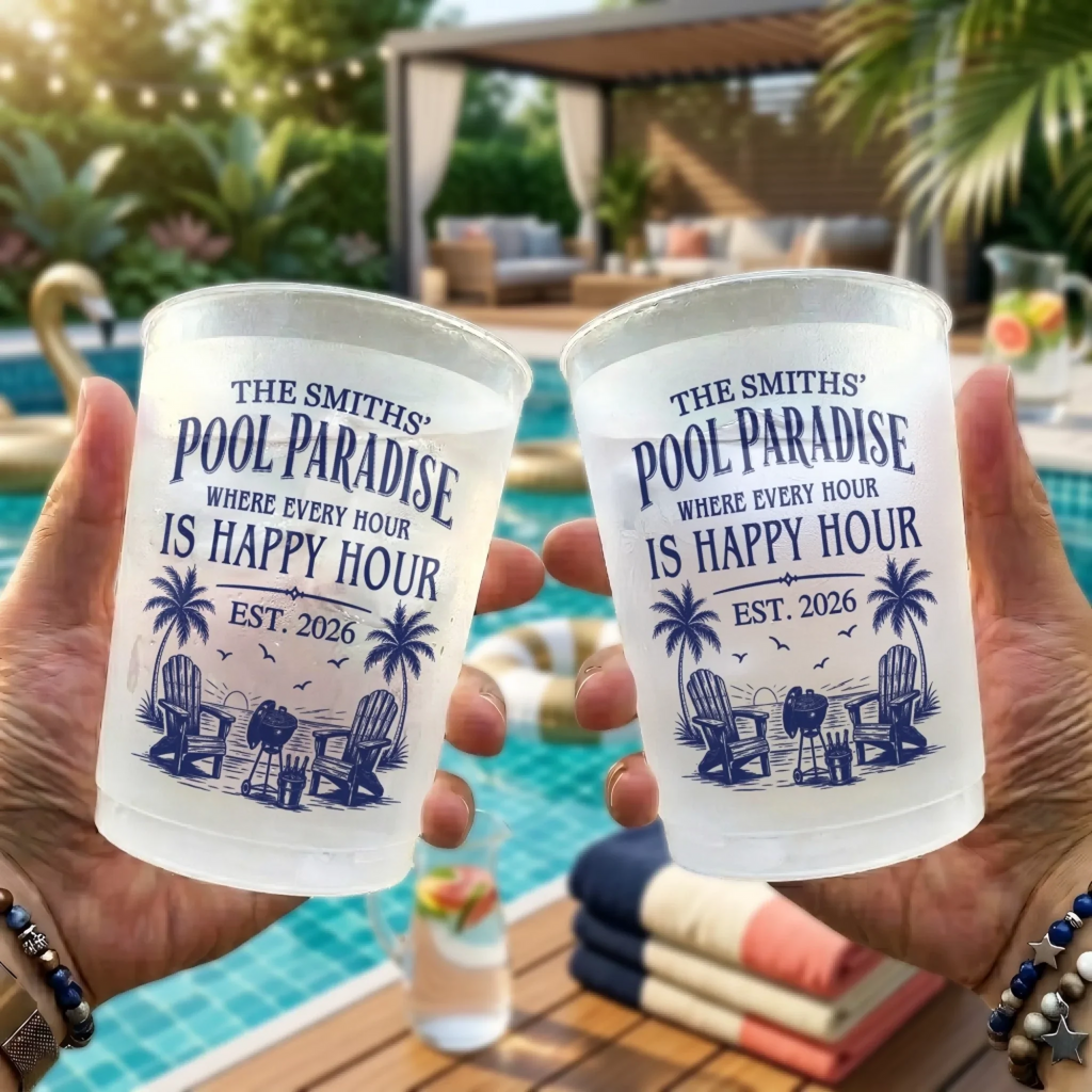 Custom Poolside Party Cups - Personalized Summer Vacation And Travel Gifts For Mom, Dad, Brother, Sister - Sun Splash Repeat