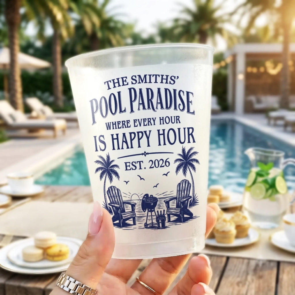 Custom Poolside Party Cups - Personalized Summer Vacation And Travel Gifts For Mom, Dad, Brother, Sister - Sun Splash Repeat