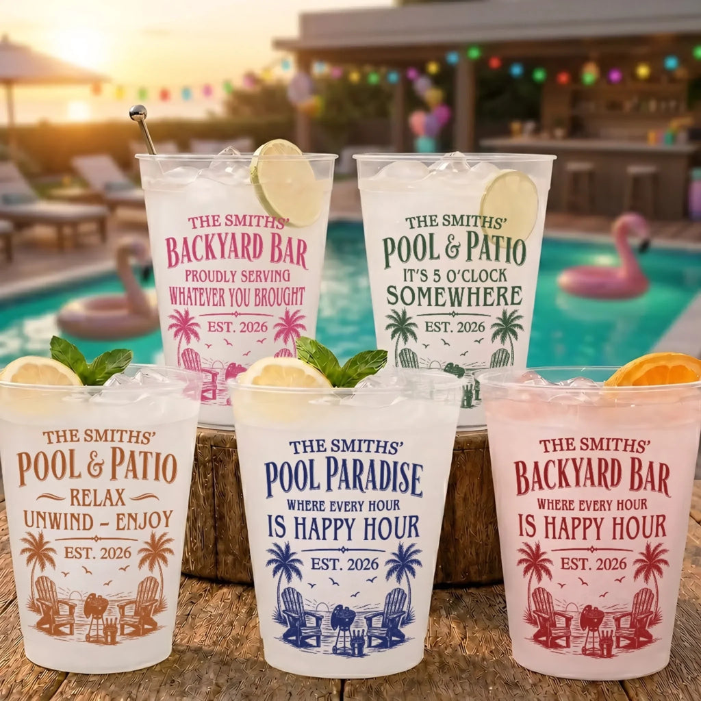Custom Poolside Party Cups - Personalized Summer Vacation And Travel Gifts For Mom, Dad, Brother, Sister - Sun Splash Repeat