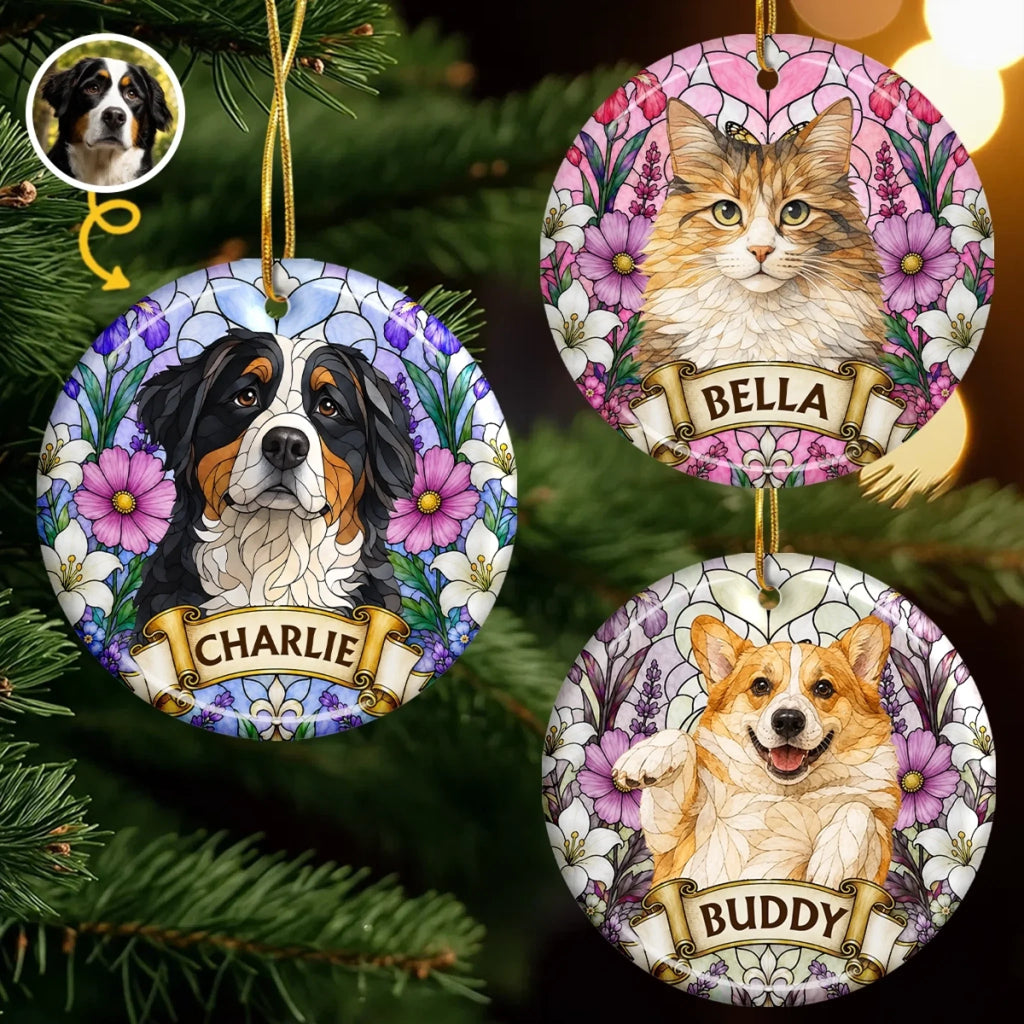 Custom Photo Ceramic Ornament - Personalized Pet Christmas Memorial Sympathy Gifts For Dogs, Cats - Forever Loved Forever Missed
