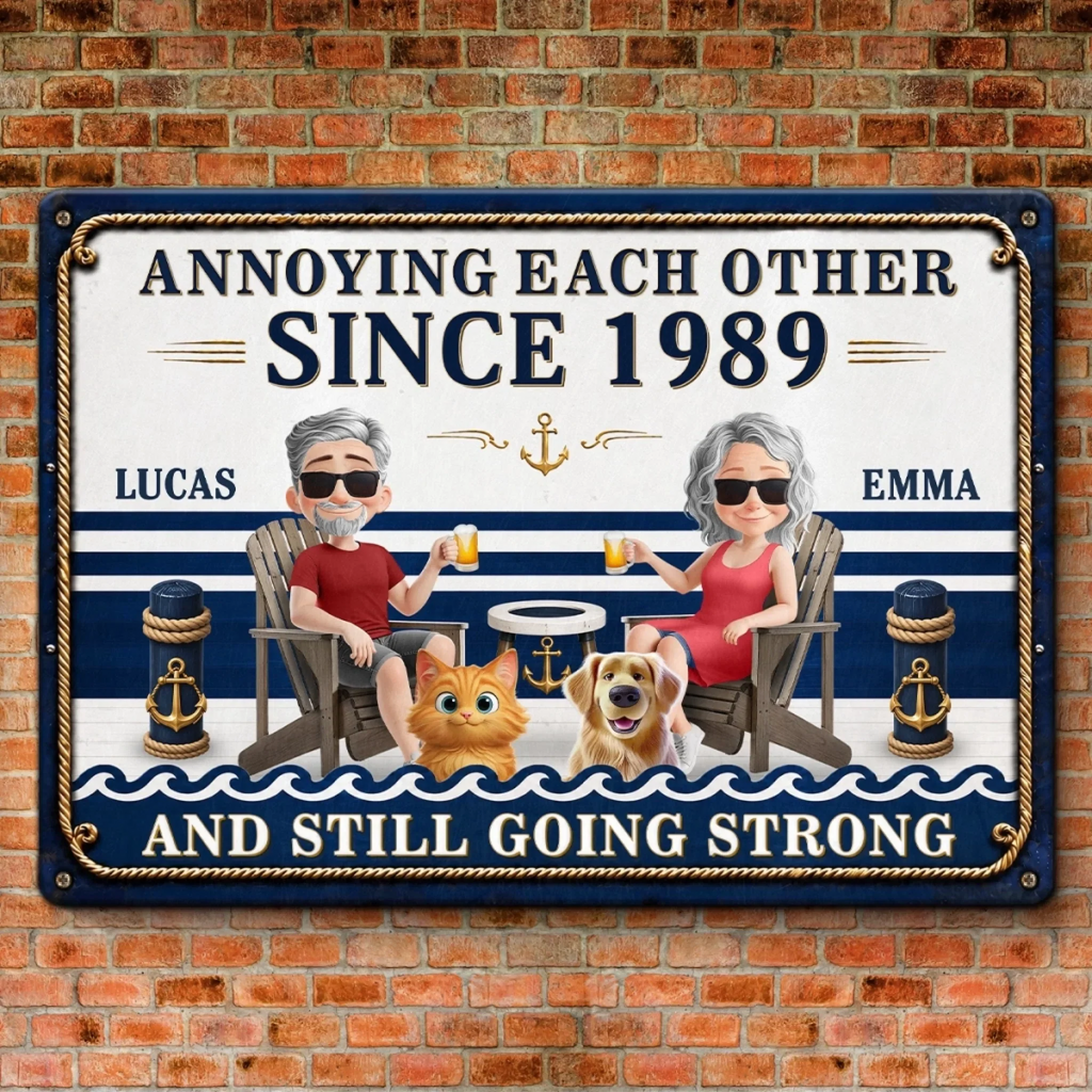 Custom Home Decor Metal Sign - Personalized  Summer Vacation And Travel Gifts For Husband And Wife, Dog Cat Lovers - Love You And Pets