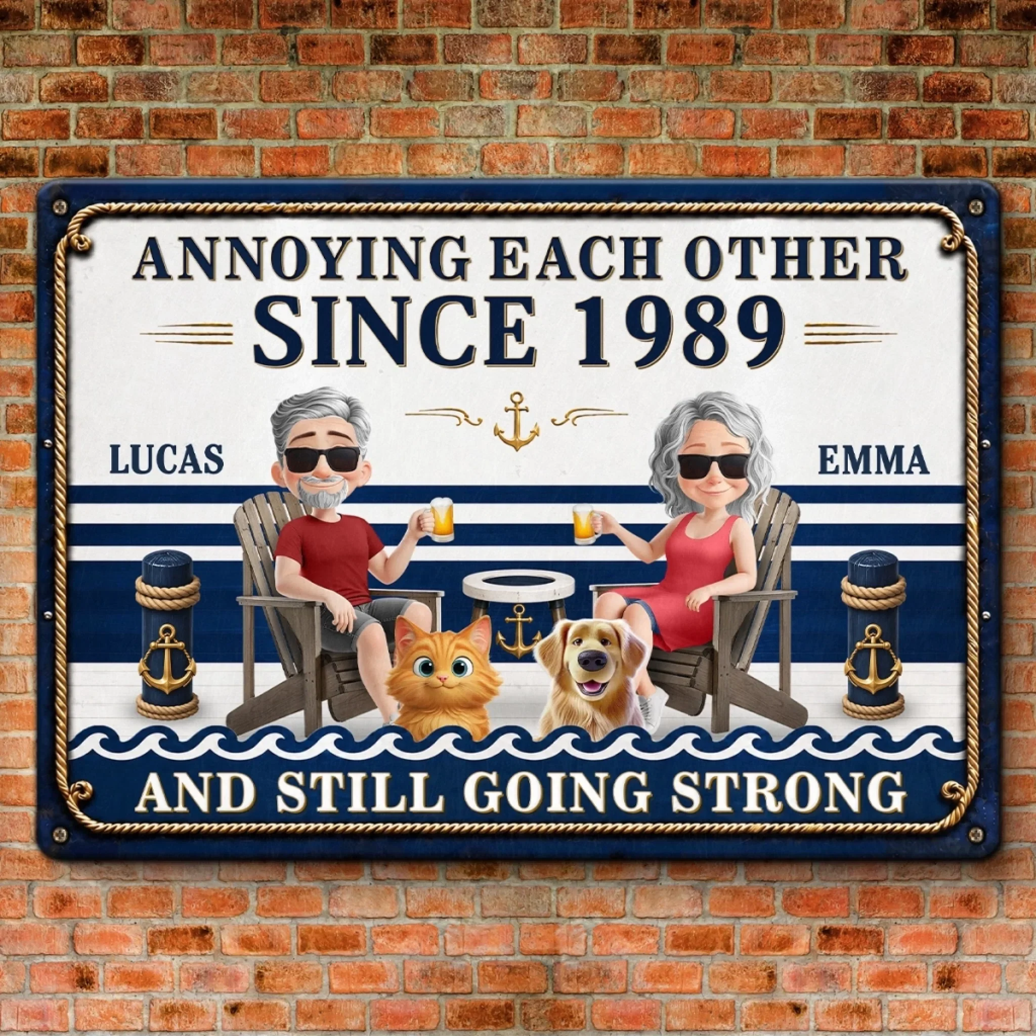Custom Home Decor Metal Sign - Personalized  Summer Vacation And Travel Gifts For Husband And Wife, Dog Cat Lovers - Love You And Pets